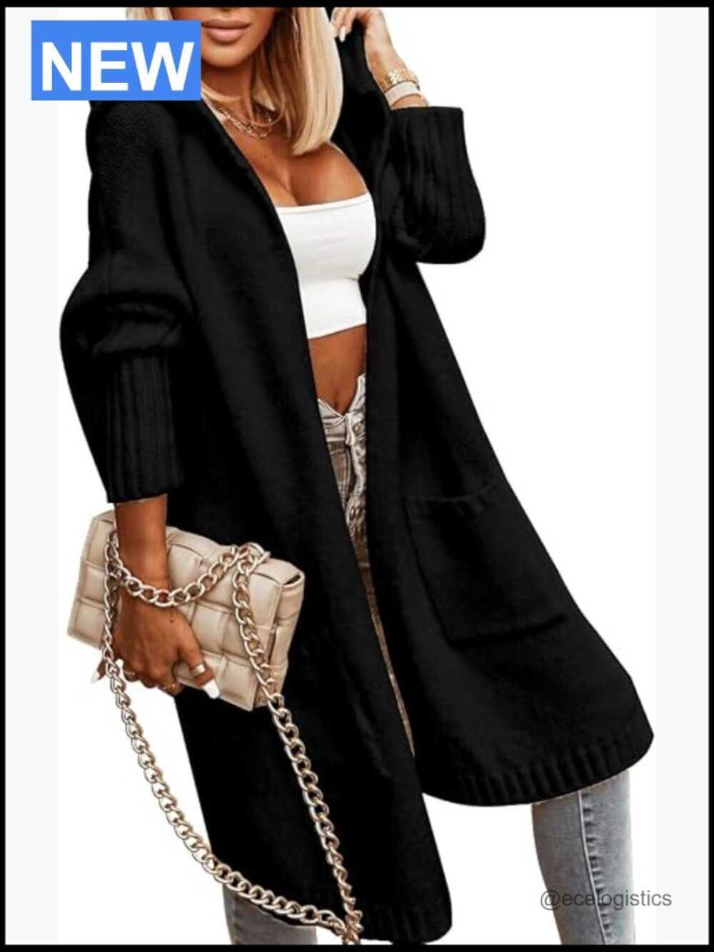 Oversized Hooded Long Cardigan Sweater Coat Chunky Knit Loose Fit
